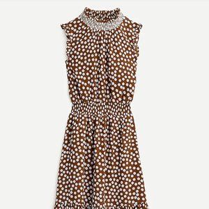NWT Brown & White Polka Dot Midi Dress w/ Mockneck